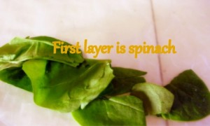 thai chicken wraps, first layer spinach