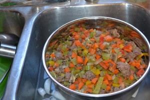 cooling ground beef and veggies