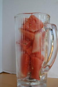 watermelon in the blender for homemade watermelon ice pops