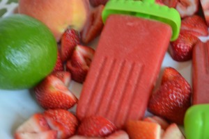 strawberry and peach popsicles
