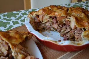 Slice of rhubarb and apple pie