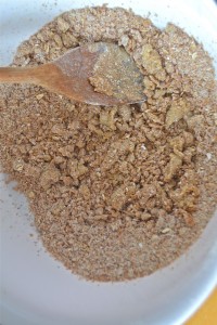 Stir in 1/3 cup peanut butter and 1/3 cup tahini. The dough will be a course meal. Break up chunks as much as possible. 