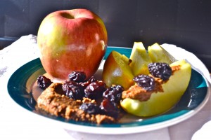 sunflower seed butter with apples and raisins