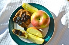 sunflower seed butter with apples and raisins