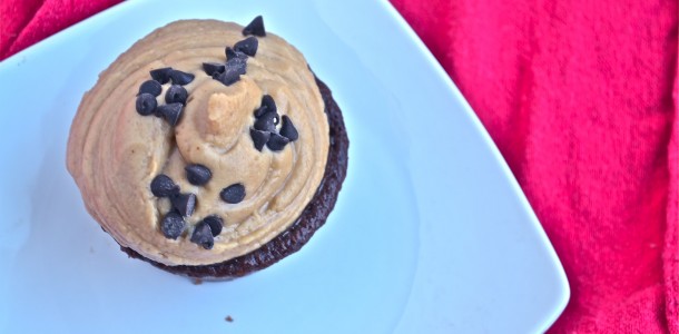 clean chocolate cupcake with peanut butter frosting